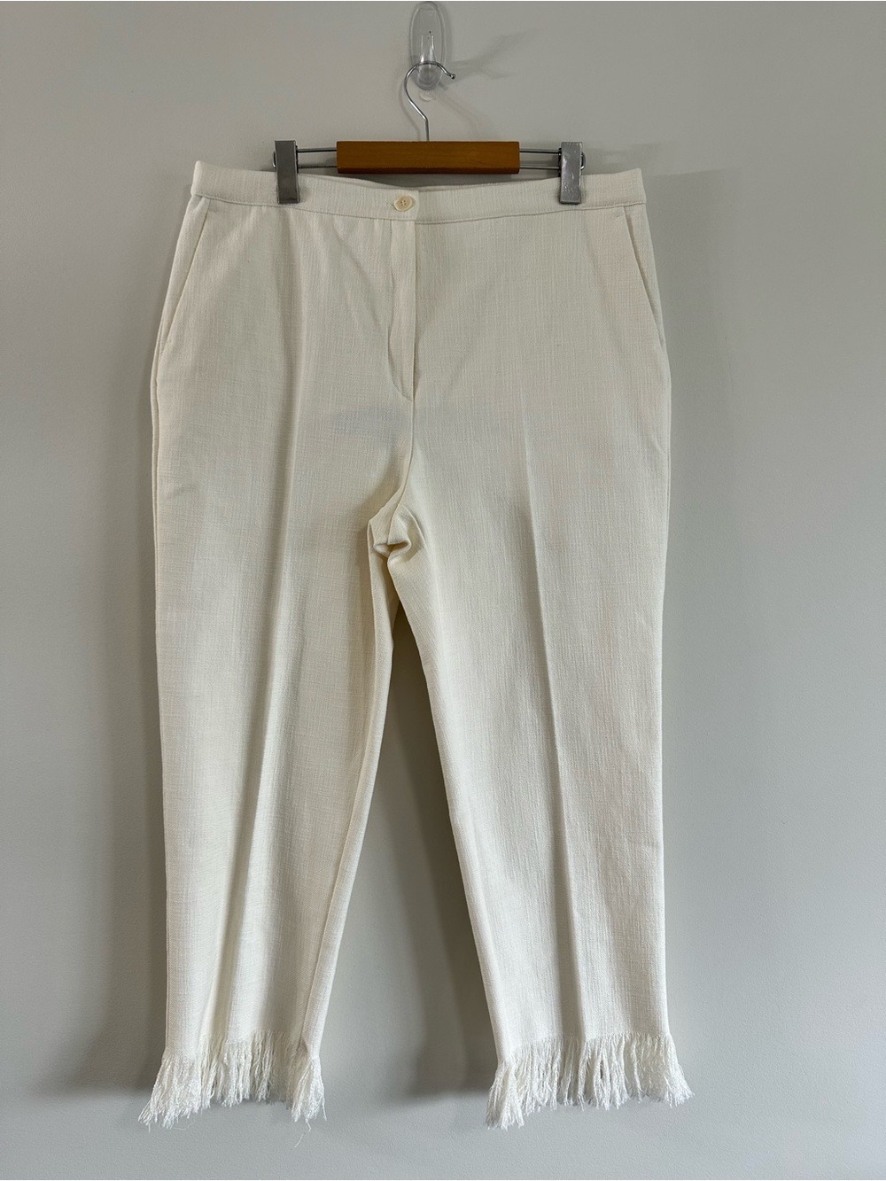 Marina Rinaldi Cream Fringe Hem Pants Size 12 NWT - Picture 2 of 12